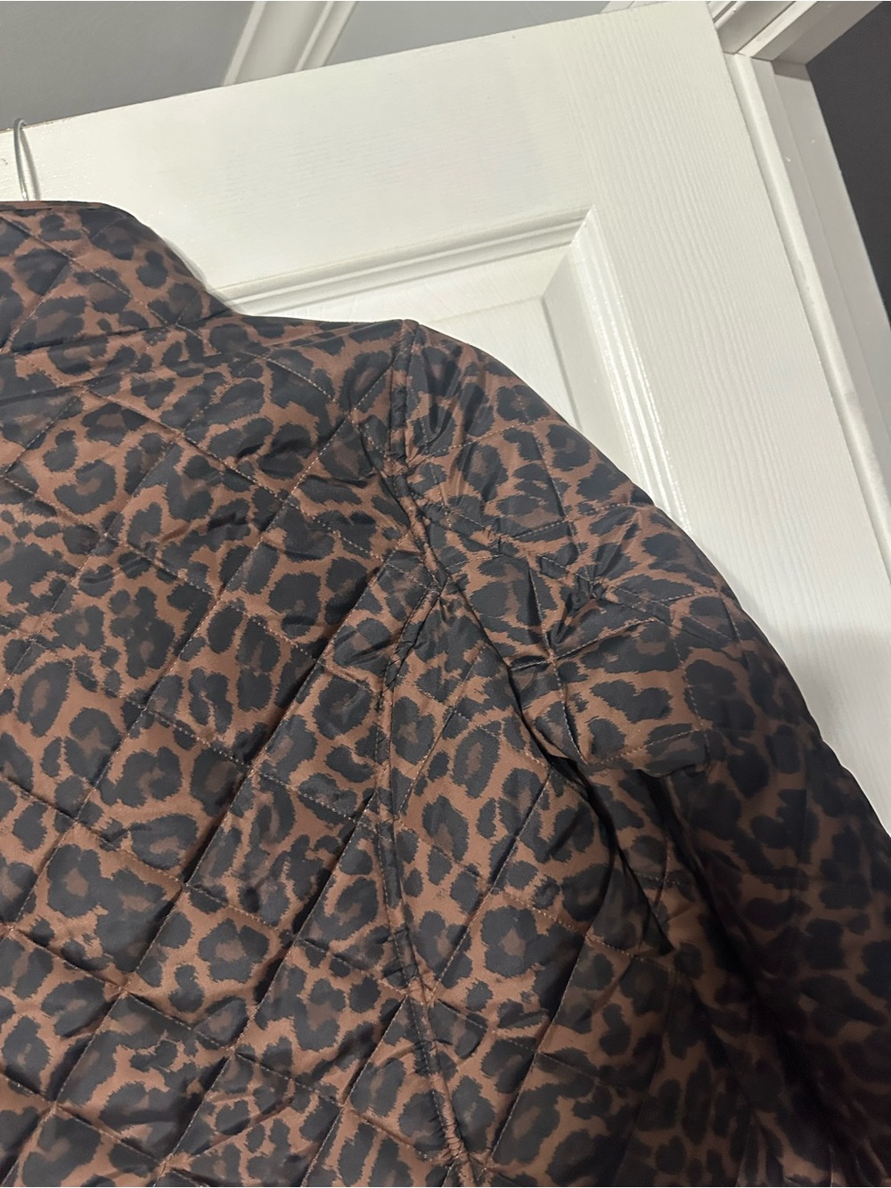 NWT St. John's Bay Brown and Black Leopard Quilted Puffer Jacket - Picture 13 of 16